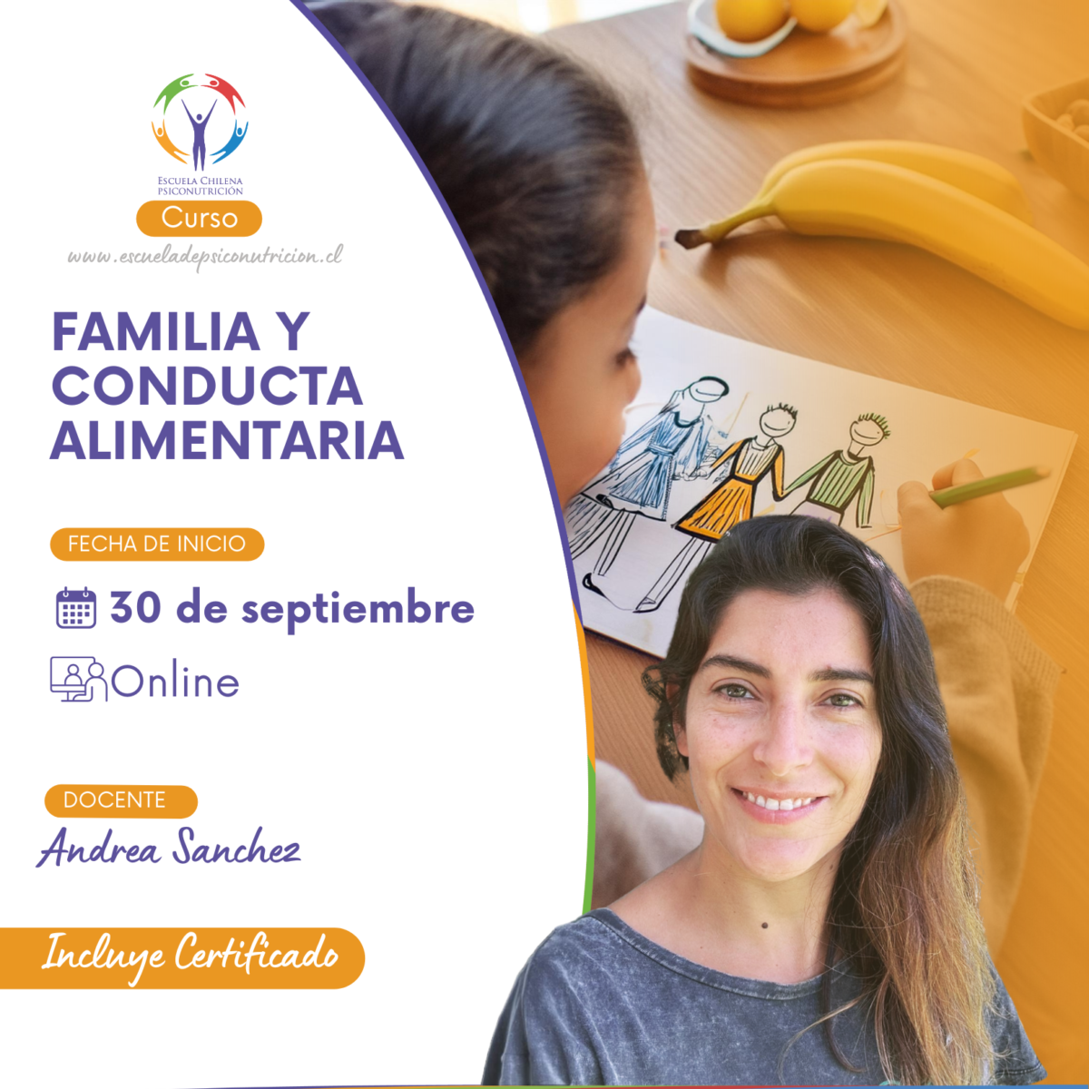 Foto de el curso de Familia y Conducta Alimentaria con la docente Andrea Sanchez